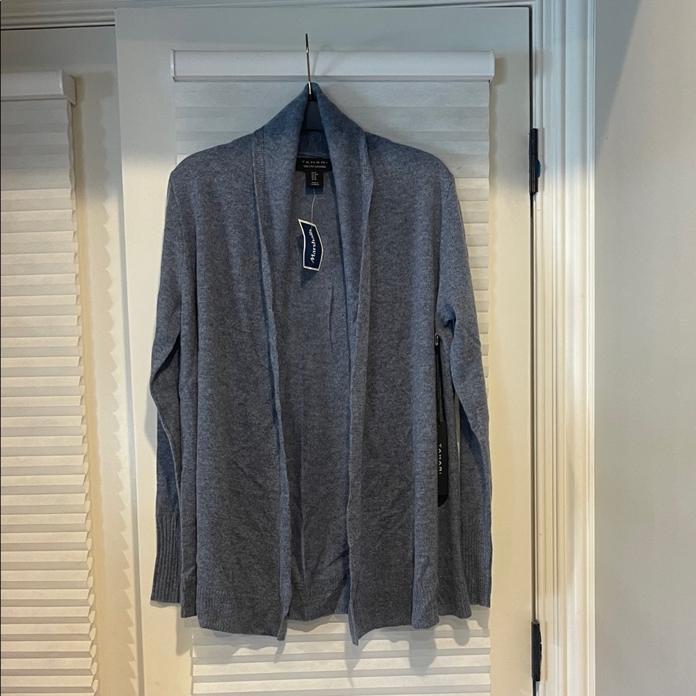 Tahari Women's Gray Cashmere Open-Front Cardigan